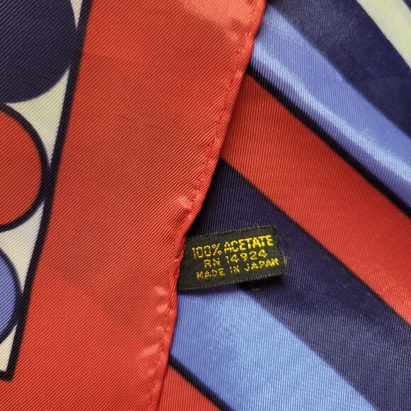 Square Scarf Blue Red Japan Acetate Womens Soft Vintage Geometric USA 24 Inch - Picture 4 of 7